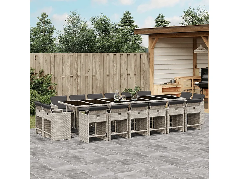 17-tlg. Garten-Essgruppe mit Kissen Hellgrau Poly Rattan