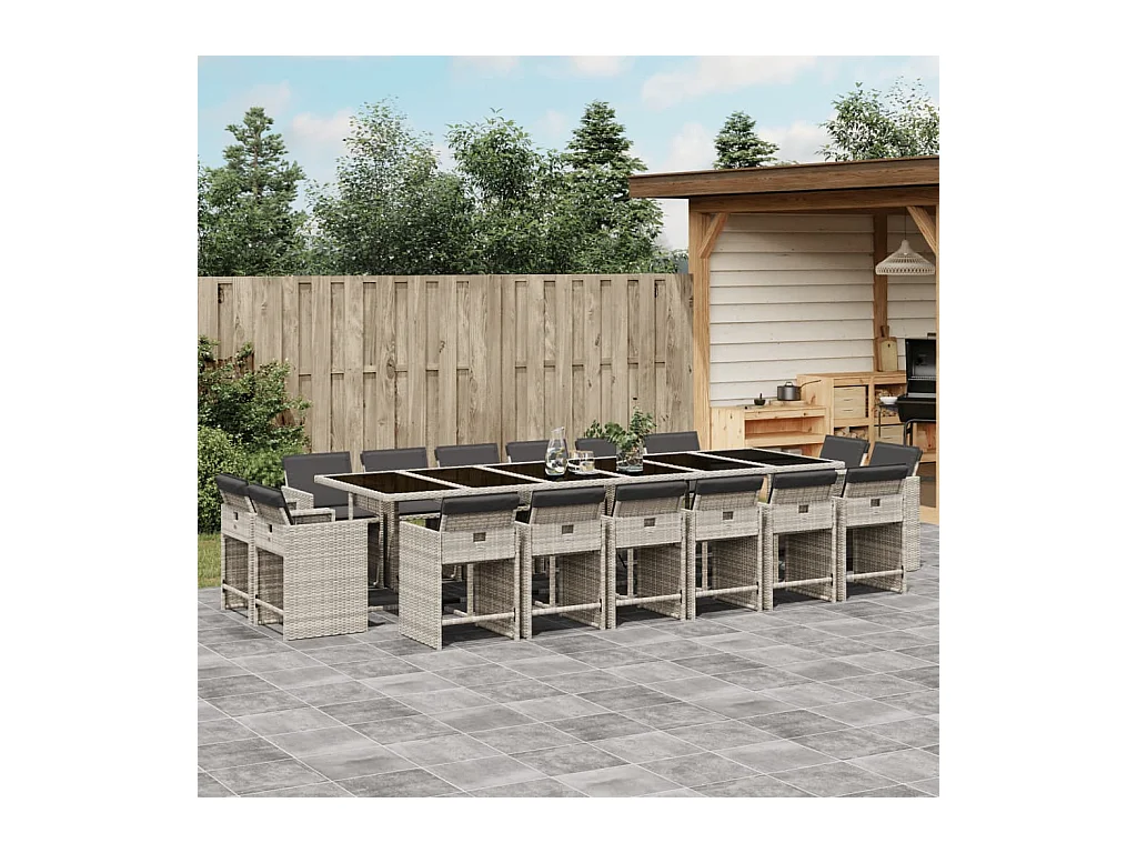 Ensemble à manger de jardin et coussins 17 pcs gris clair rotin
