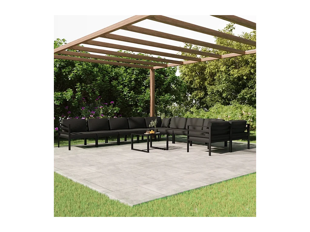 Salon de jardin 11 pcs avec coussins Aluminium Anthracite