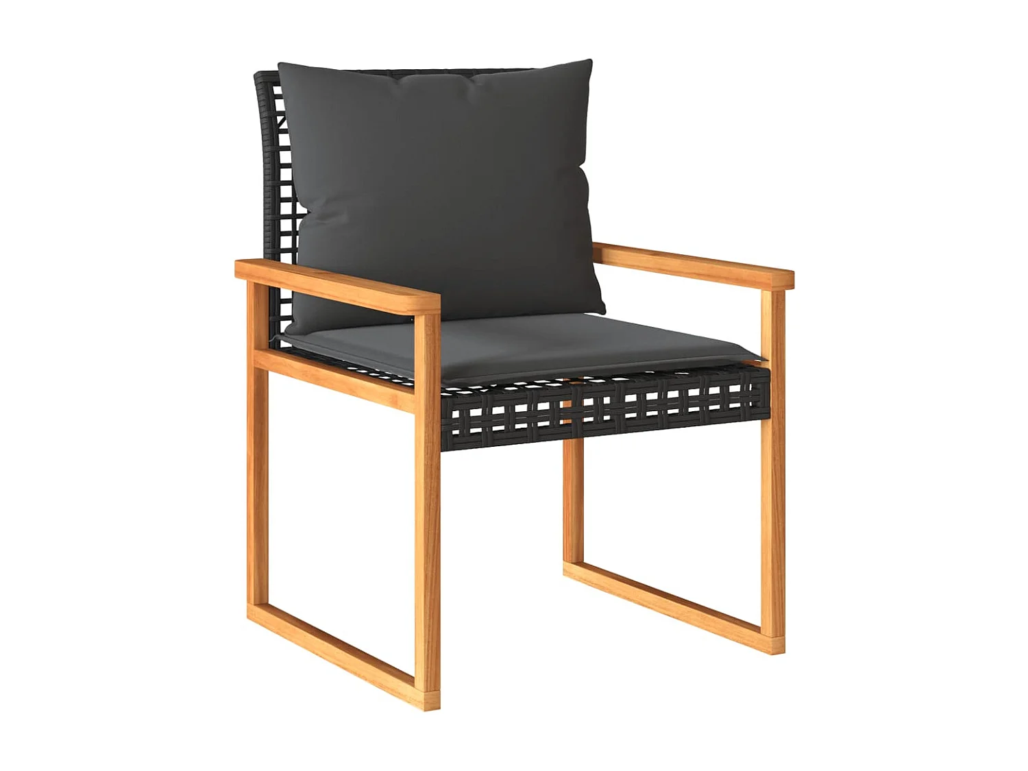 3-tlg. Bistro-Set mit Kissen Schwarz Poly Rattan Akazienholz