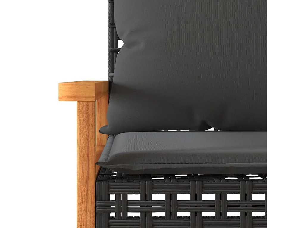 3-tlg. Bistro-Set mit Kissen Schwarz Poly Rattan Akazienholz