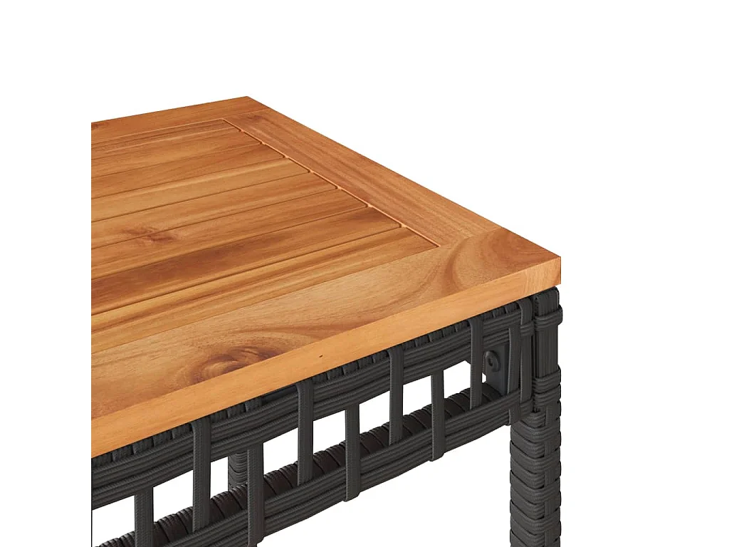 3-tlg. Bistro-Set mit Kissen Schwarz Poly Rattan Akazienholz