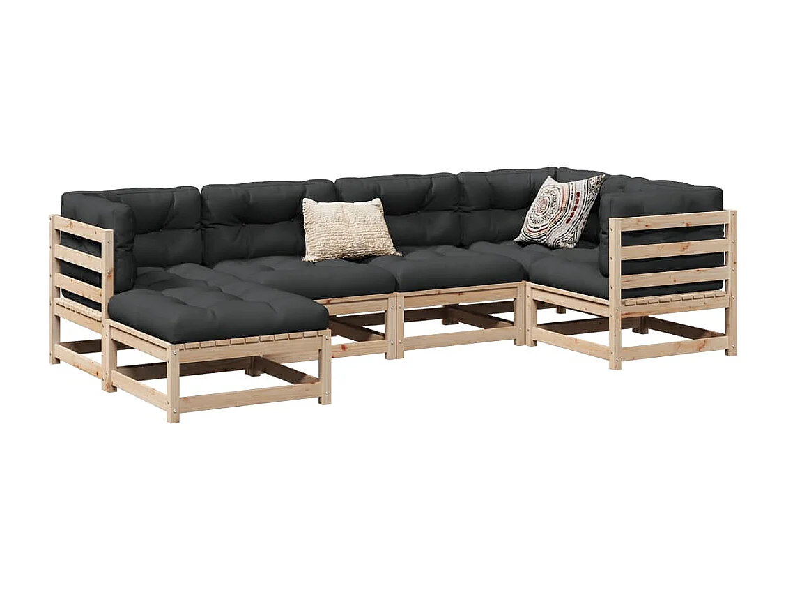 Salon de jardin 6 pcs avec coussins bois de pin massif