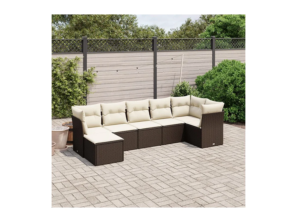 7 pcs conjunto de sofás jardim c/ almofadões vime PE castanho