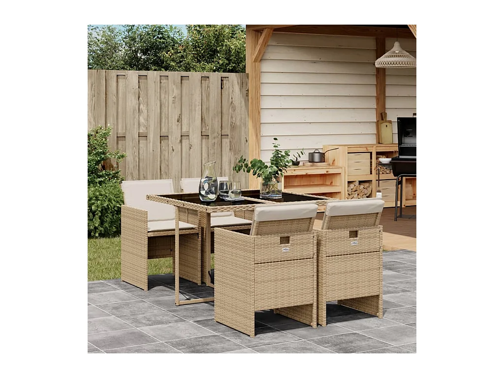 5-delige Tuinset met kussens poly rattan beige