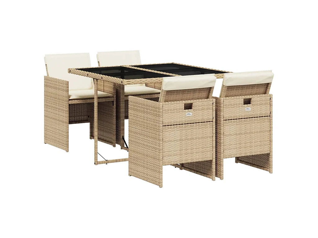 Ensemble à manger de jardin avec coussins 5pcs Beige poly rotin