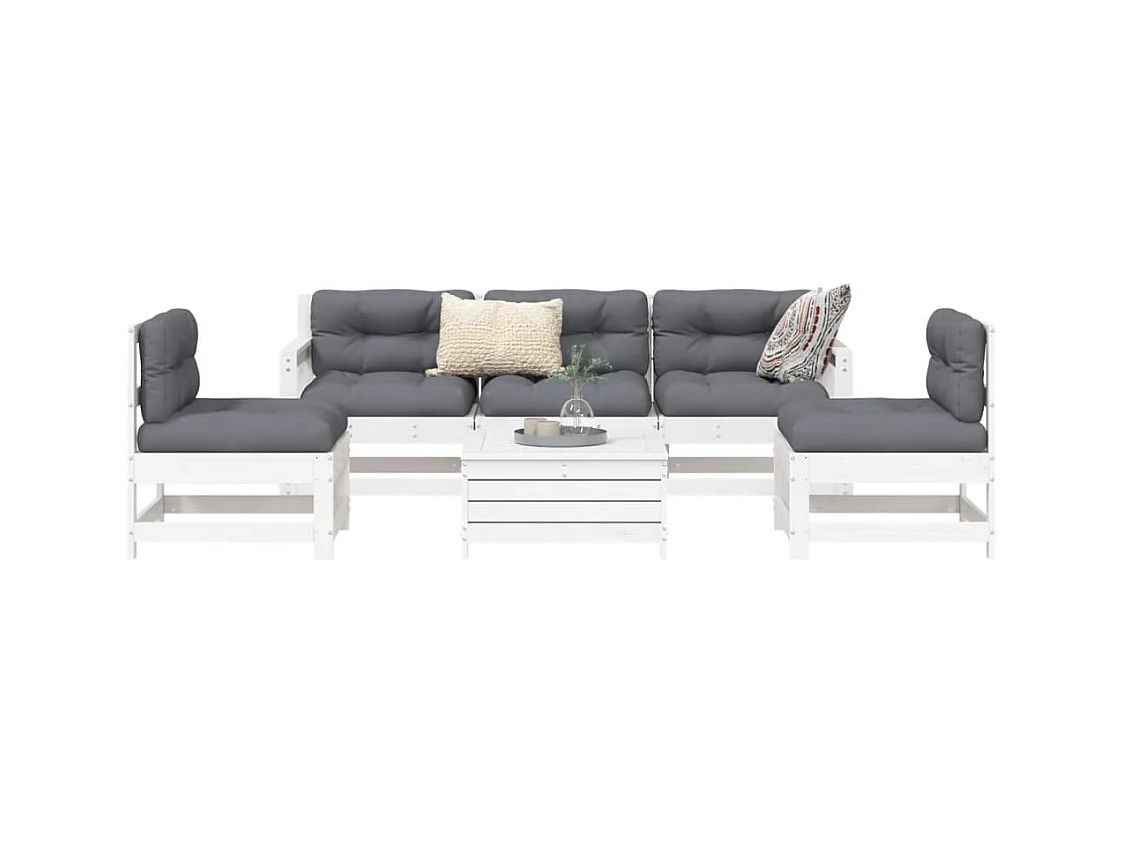 Set Divani da Giardino 6 pz Bianco in Legno Massello di Pino