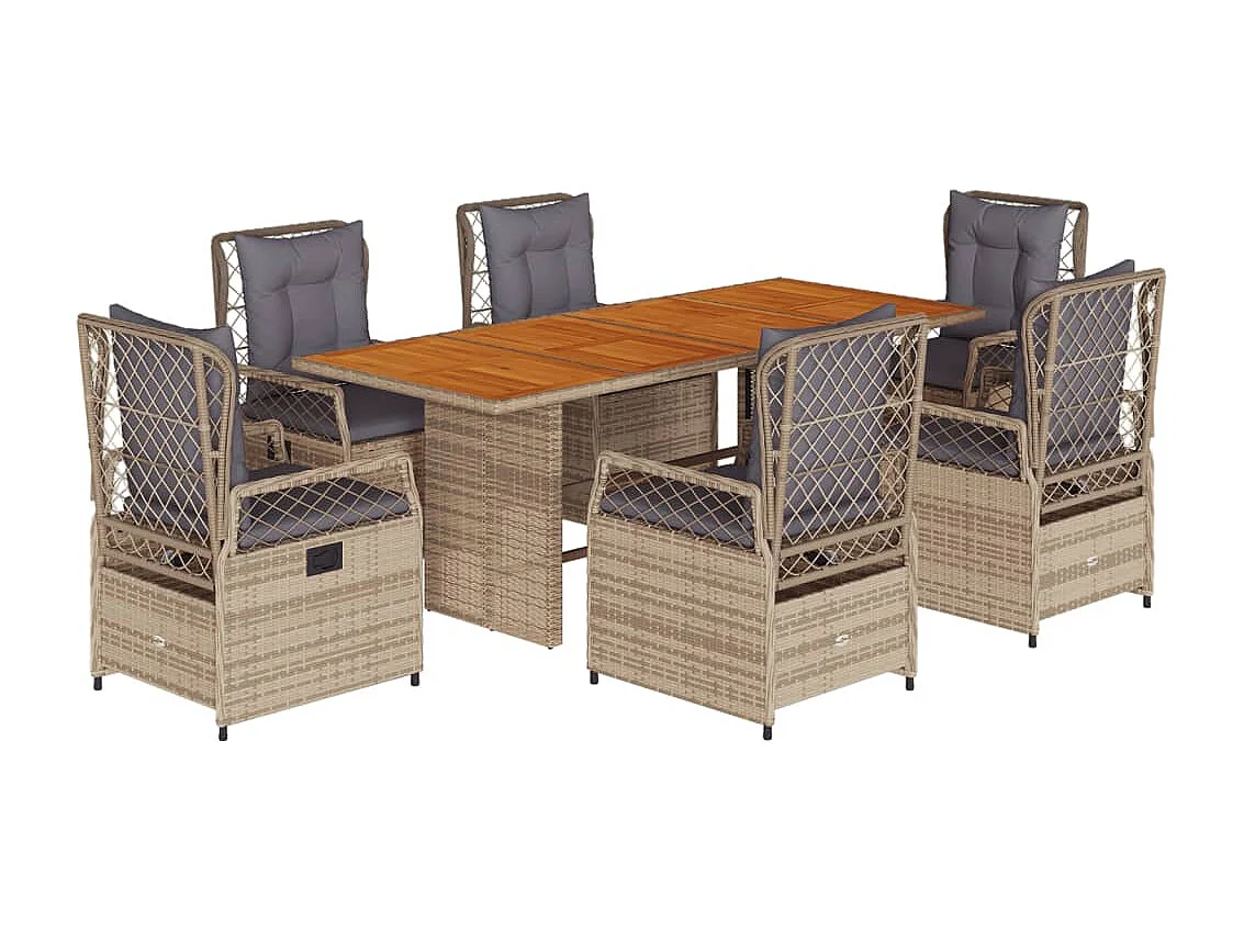 Ensemble à manger de jardin et coussins 7 pcs beige poly rotin