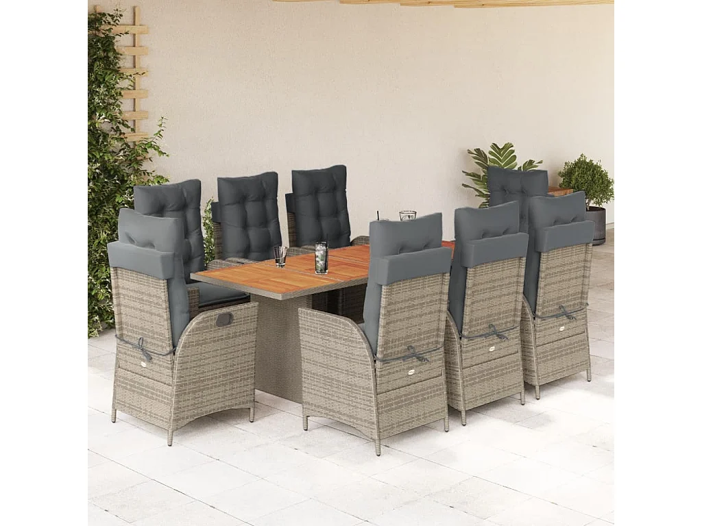 9-delige Tuinset met kussens poly rattan grijs