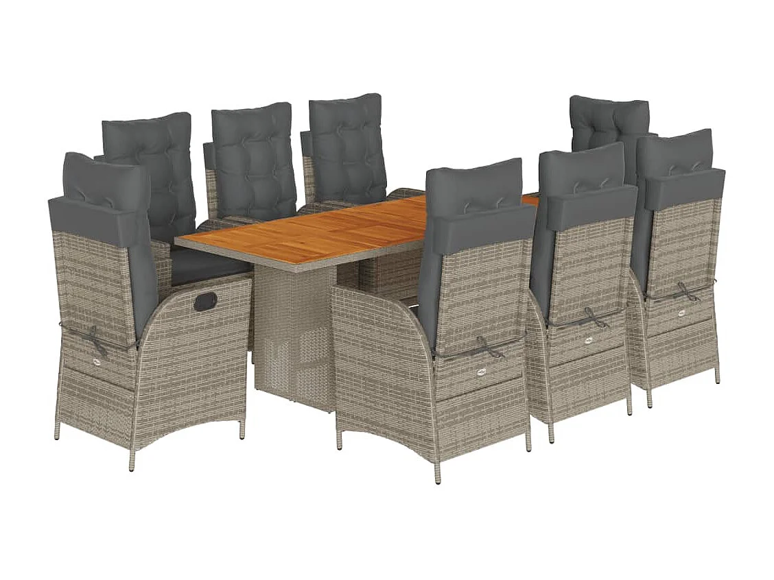 9-delige Tuinset met kussens poly rattan grijs