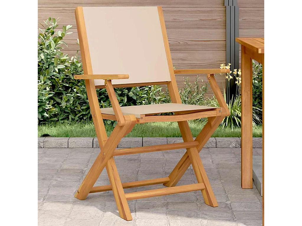 Chaises de jardin lot de 2 beige bois d'acacia massif et tissu