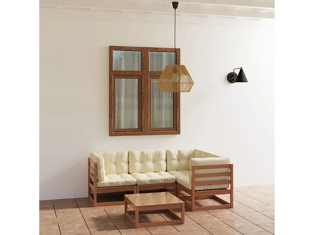 Salon de jardin 5 pcs avec coussins Bois de pin massif