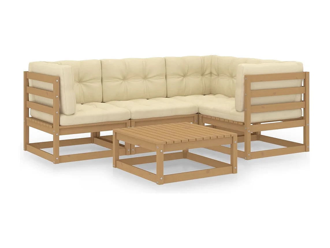 Salon de jardin 5 pcs avec coussins Bois de pin massif