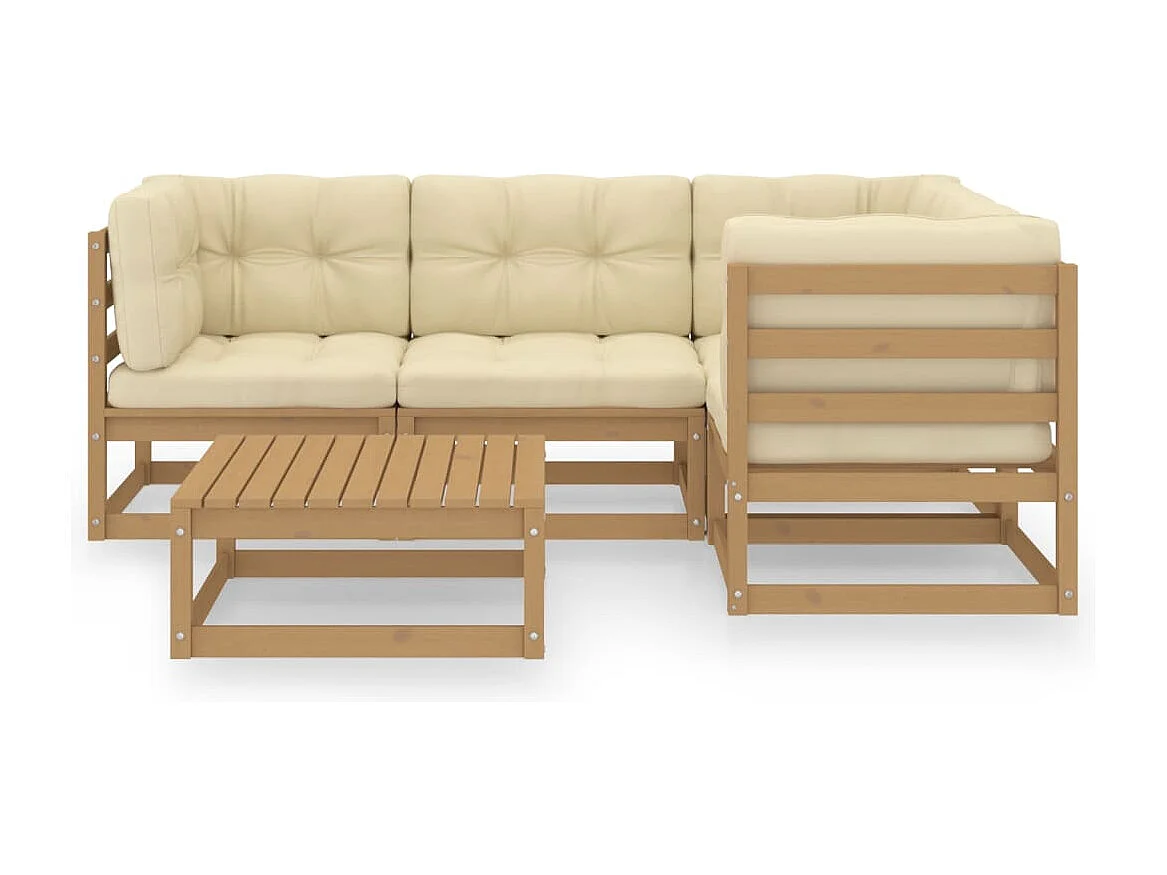 Salon de jardin 5 pcs avec coussins Bois de pin massif