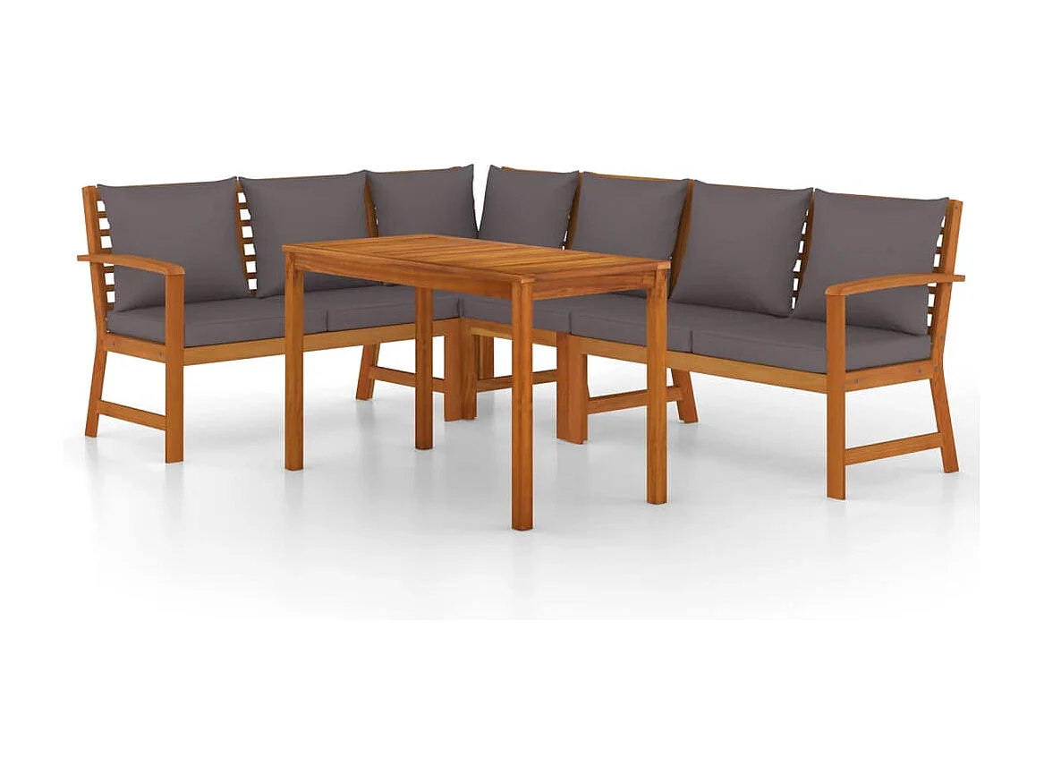 5 pcs conjunto de jantar p/ jardim c/ almofadões acácia maciça