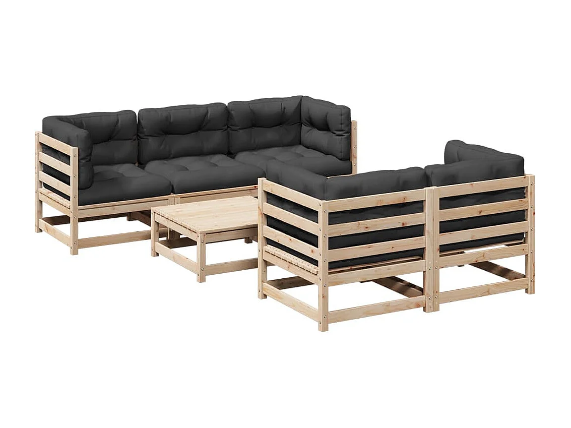 Salon de jardin 6 pcs avec coussins bois de pin massif