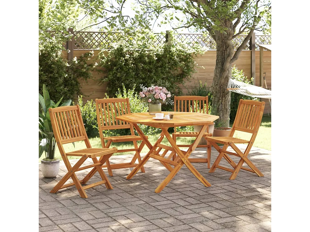 Ensemble à manger de jardin pliable 5 pcs bois massif d’acacia