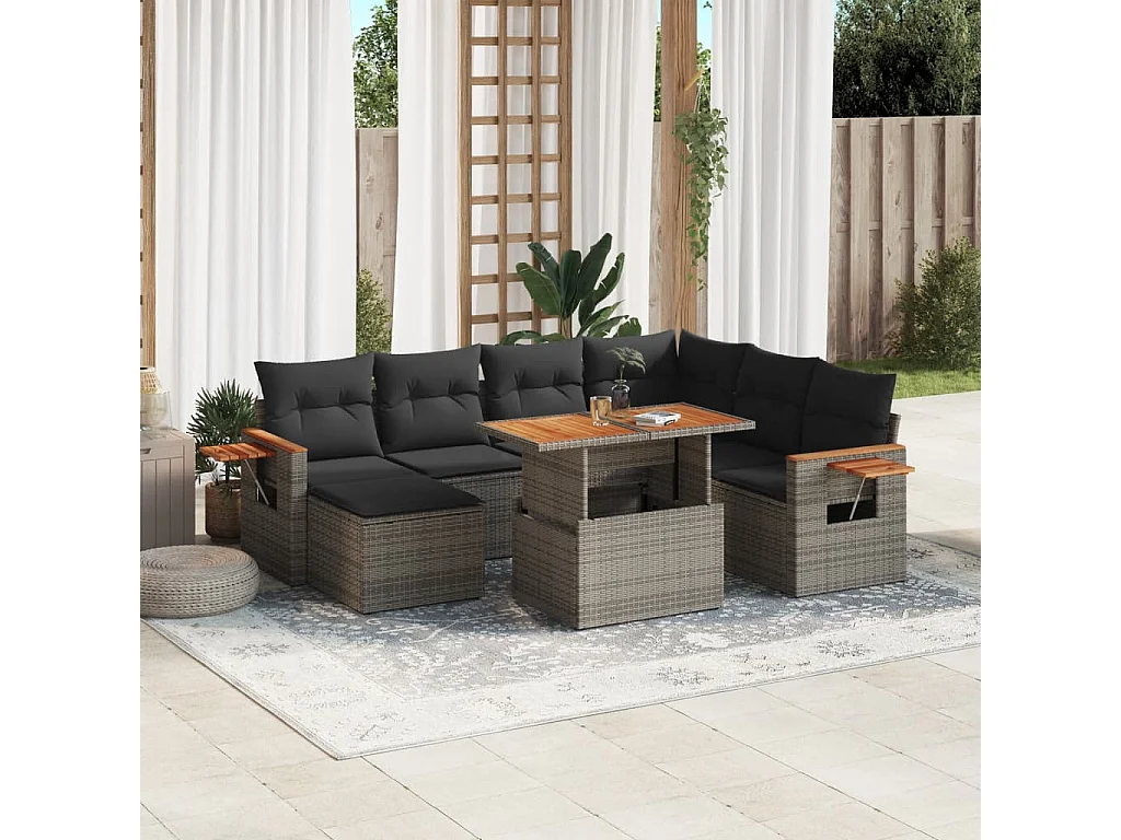Set Divano da Giardino 8 pz con Cuscini Grigio in Polyrattan