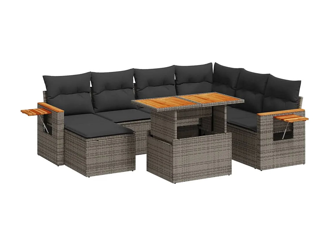 Set Divano da Giardino 8 pz con Cuscini Grigio in Polyrattan