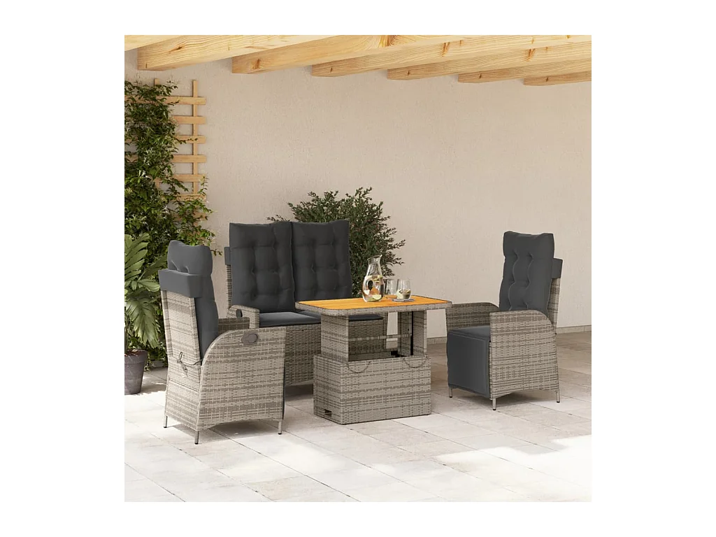 Set da Pranzo da Giardino 4 pz con Cuscini in Polyrattan Grigio