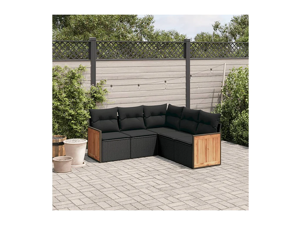 Set Divani da Giardino 5 pz con Cuscini in Polyrattan Nero