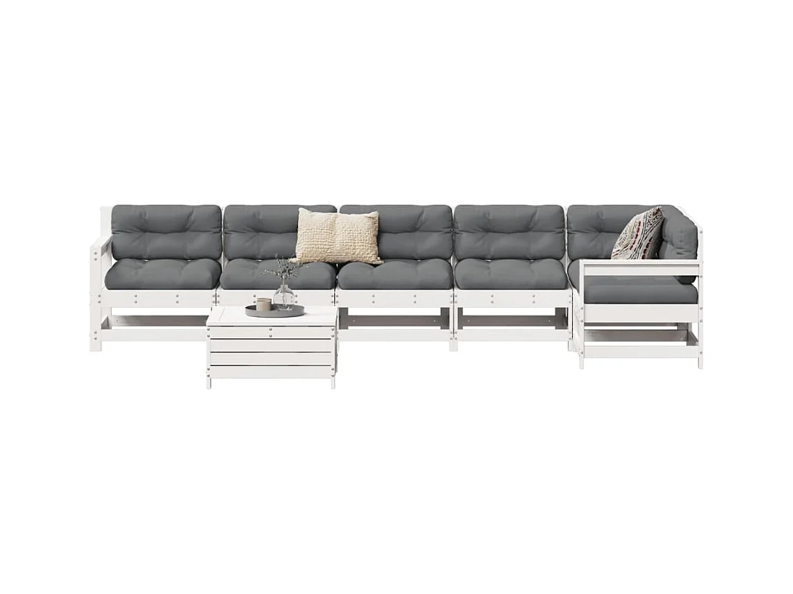 Set Divani da Giardino 7 pz Bianco in Legno Massello di Pino