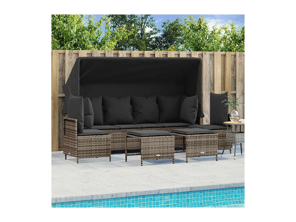 Salon de jardin 5 pcs avec coussins gris résine tressée