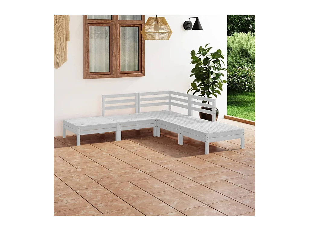 Set Salotto da Giardino 5 pz in Legno Massello di Pino Bianco