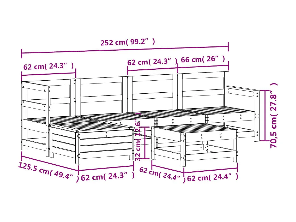 Salon de jardin 6 pcs bois de pin imprégné