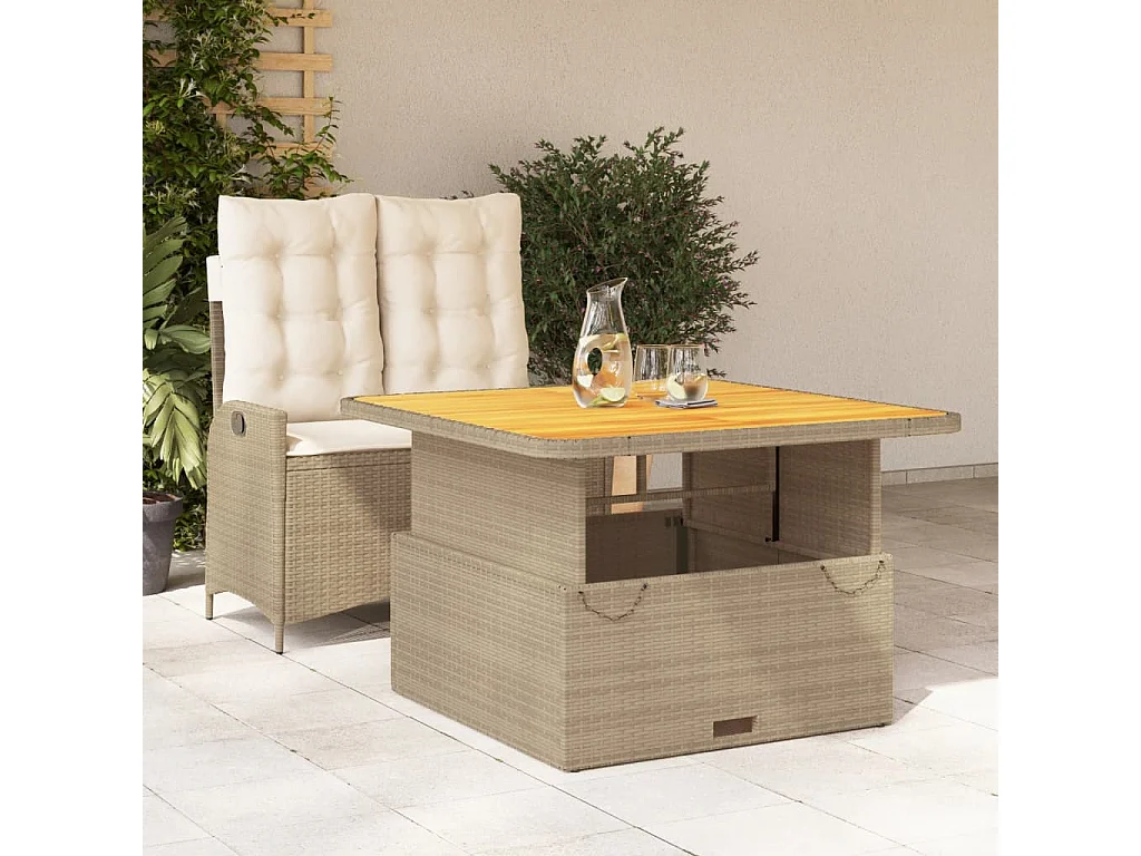 2-delige Tuinset met kussens poly rattan beige