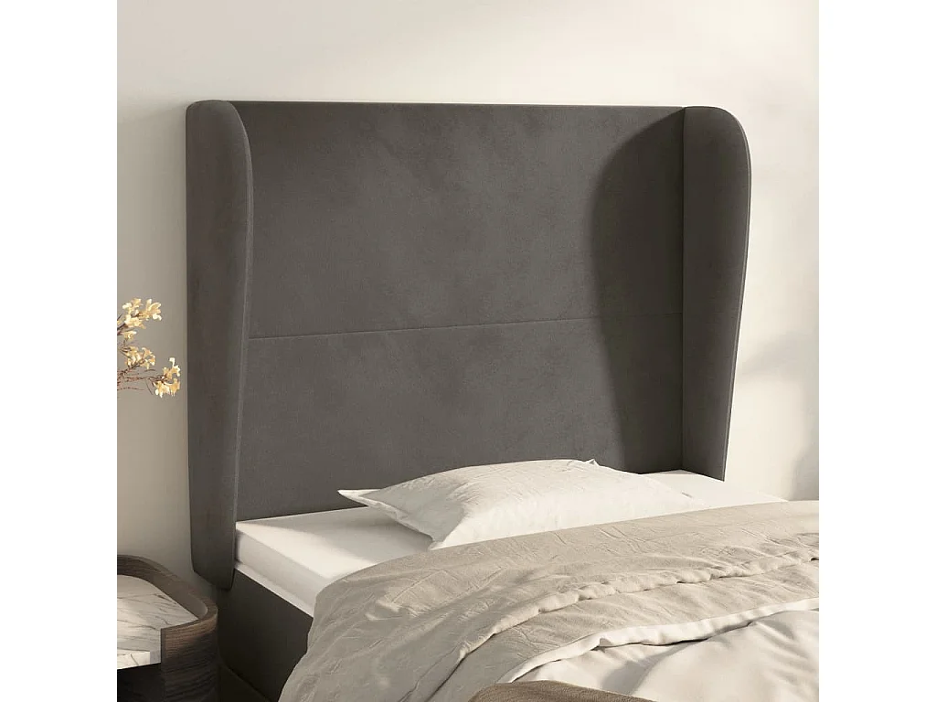 Kopfteil mit Ohren Dunkelgrau 93x23x118/128 cm Samt