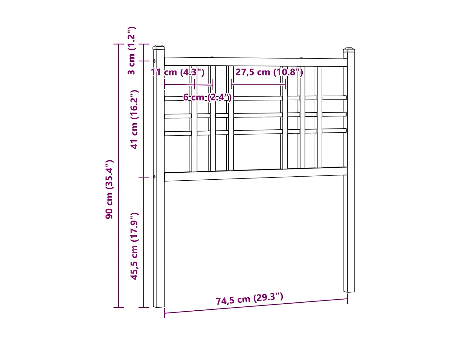 Tête de lit de remplacement métal blanc 75 cm