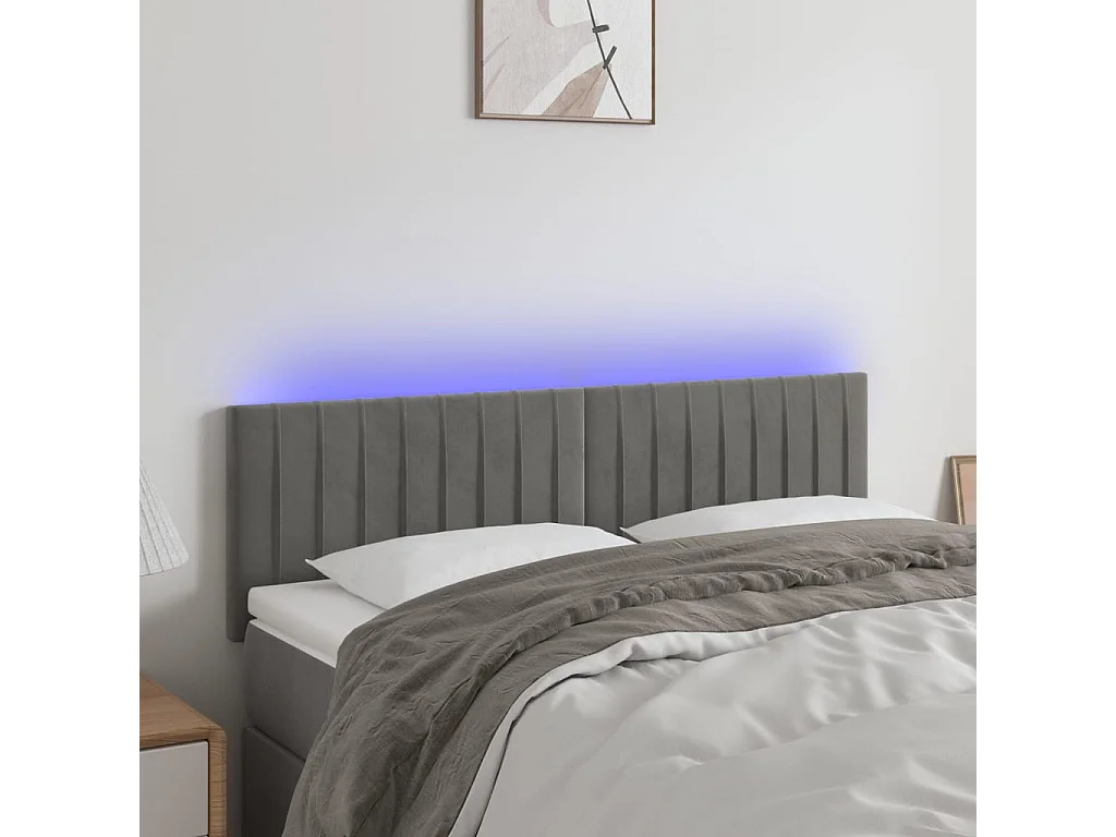 LED Kopfteil Hellgrau 144x5x78/88 cm Samt
