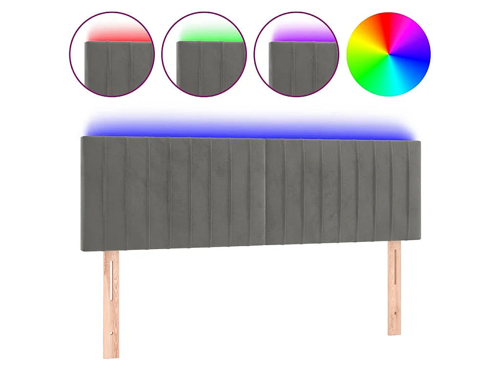 Testiera a LED Grigio Chiaro 144x5x78/88 cm in Velluto