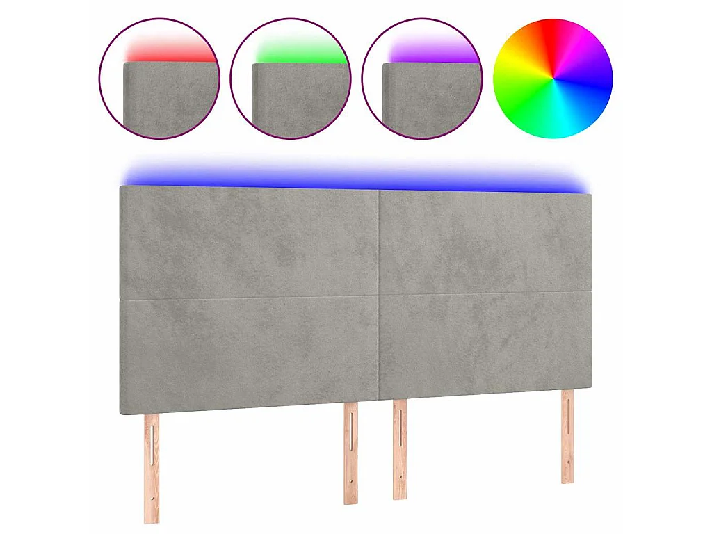 LED Kopfteil Hellgrau 160x5x118/128 cm Samt