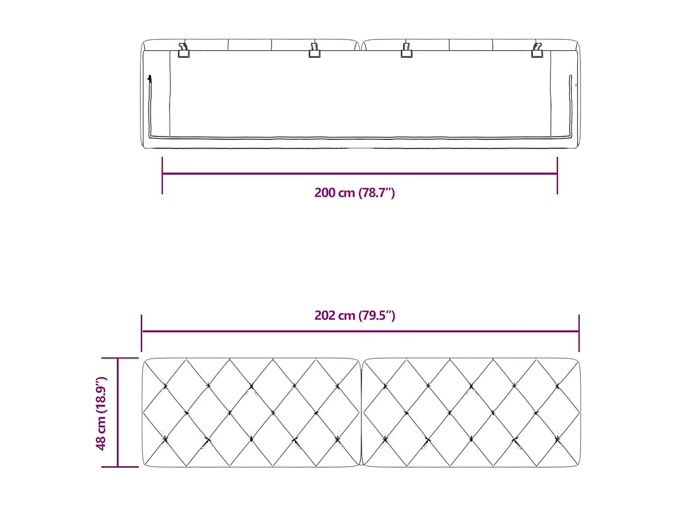 Coussin de tête de lit vert foncé 200 cm velours