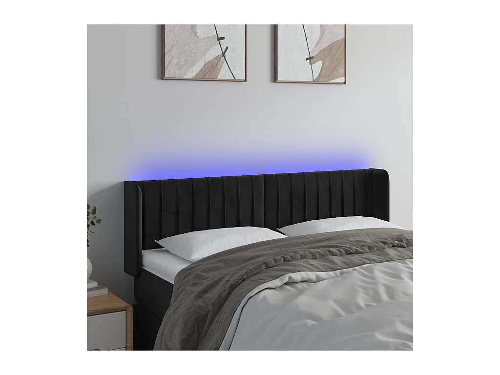 Testiera a LED Nera 147x16x78/88 cm in Velluto