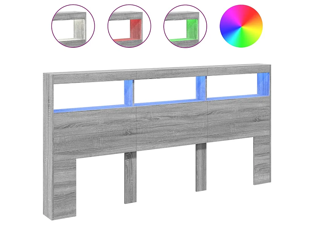 Armoire tête de lit avec LED sonoma gris 200x17x102 cm