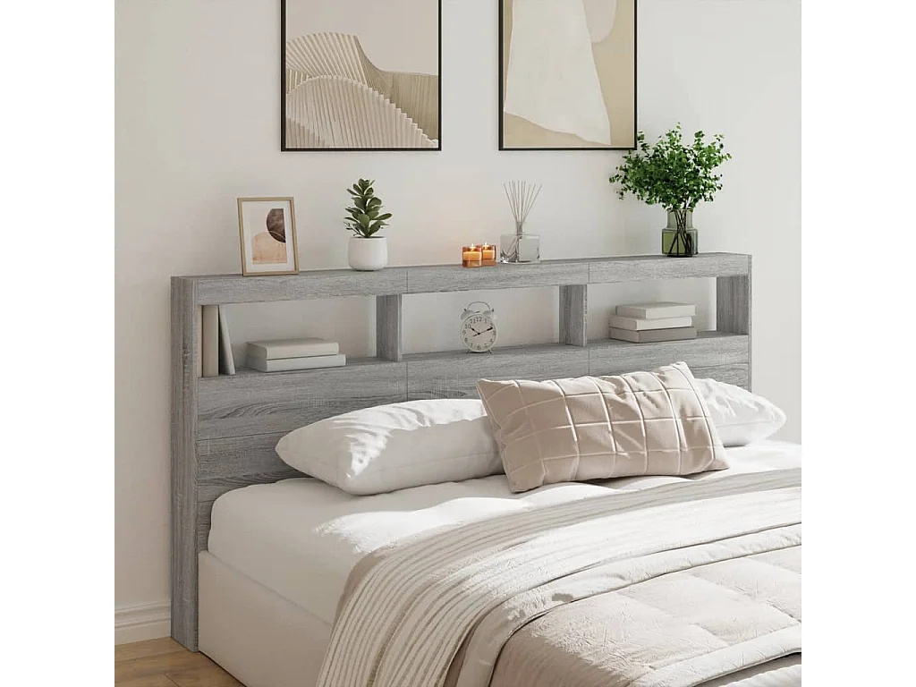 Armoire tête de lit avec LED sonoma gris 200x17x102 cm