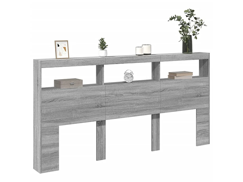 Armoire tête de lit avec LED sonoma gris 200x17x102 cm