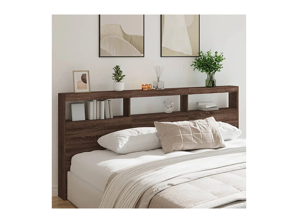 Hoofdbordkast met LED-verlichting 220x17x102 cm bruin eiken