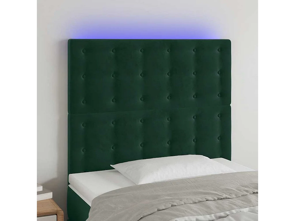 Tête de lit à LED Vert foncé 90x5x118/128 cm Velours
