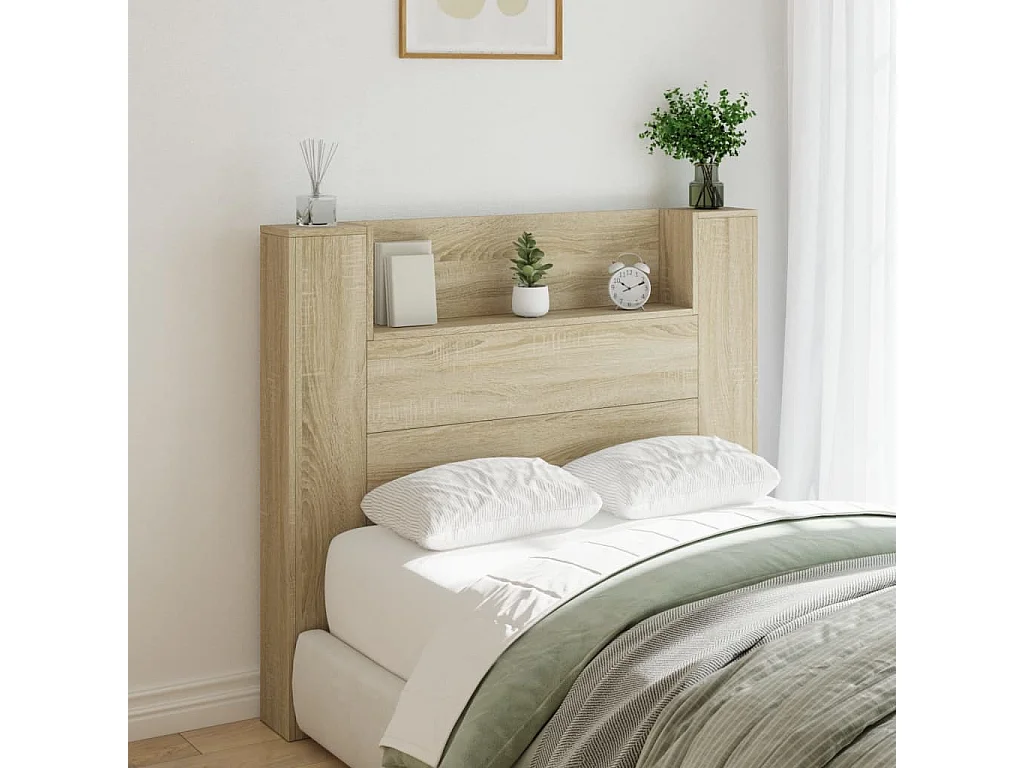 LED-Kopfteil mit Ablagen Sonoma-Eiche 120x16,5x103,5 cm