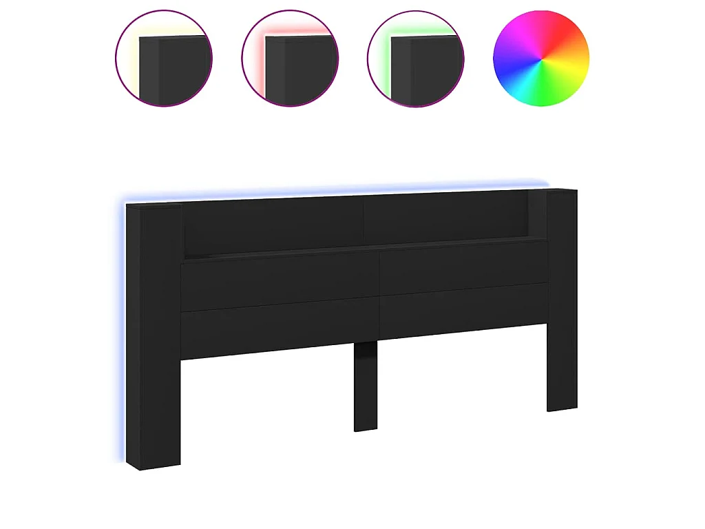 LED-Kopfteil mit Ablagen Schwarz 220x16,5x103,5 cm