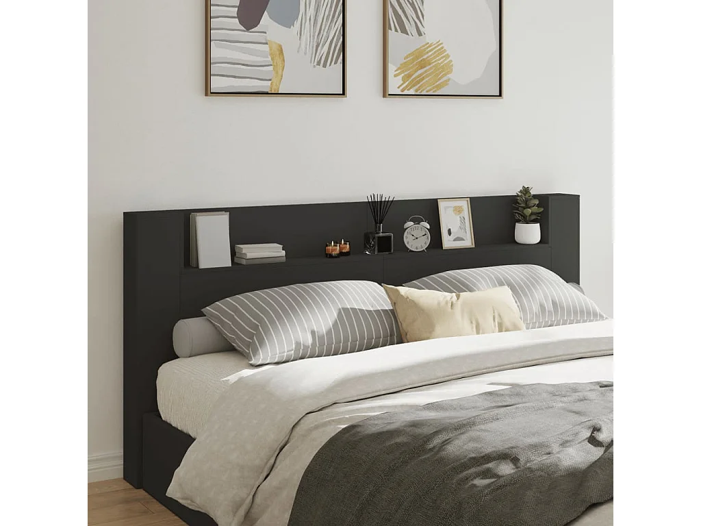 LED-Kopfteil mit Ablagen Schwarz 220x16,5x103,5 cm