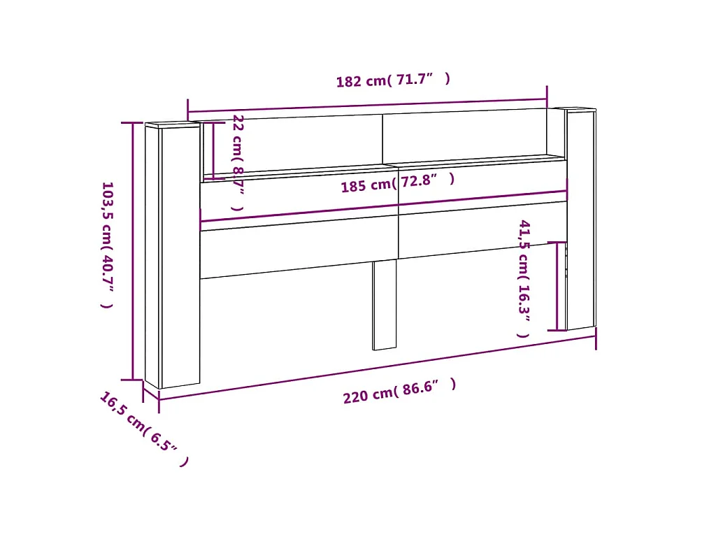 LED-Kopfteil mit Ablagen Schwarz 220x16,5x103,5 cm