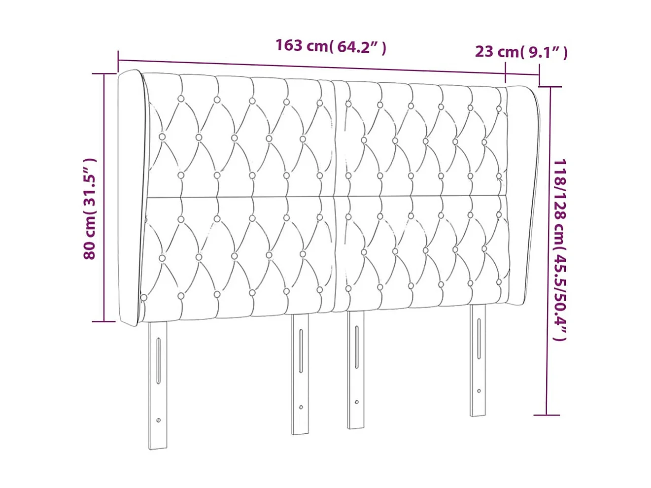 Tête de lit avec oreilles Taupe 163x23x118/128 cm Tissu
