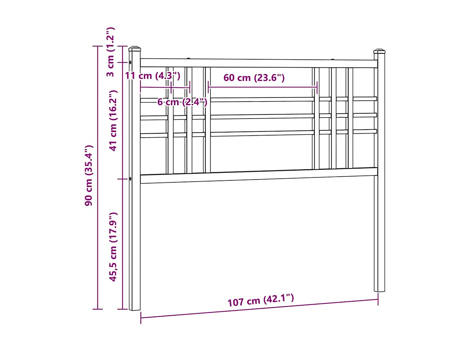 Vervangend hoofdbord 107 cm metaal wit