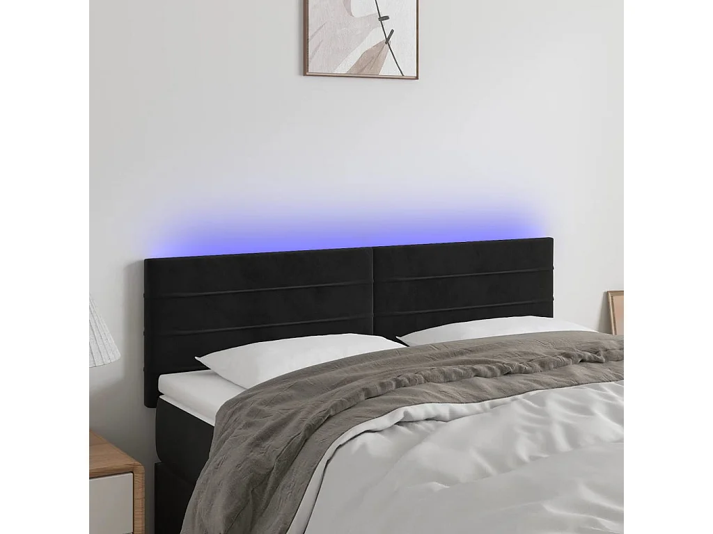 Testiera a LED Nera 144x5x78/88 cm in Velluto
