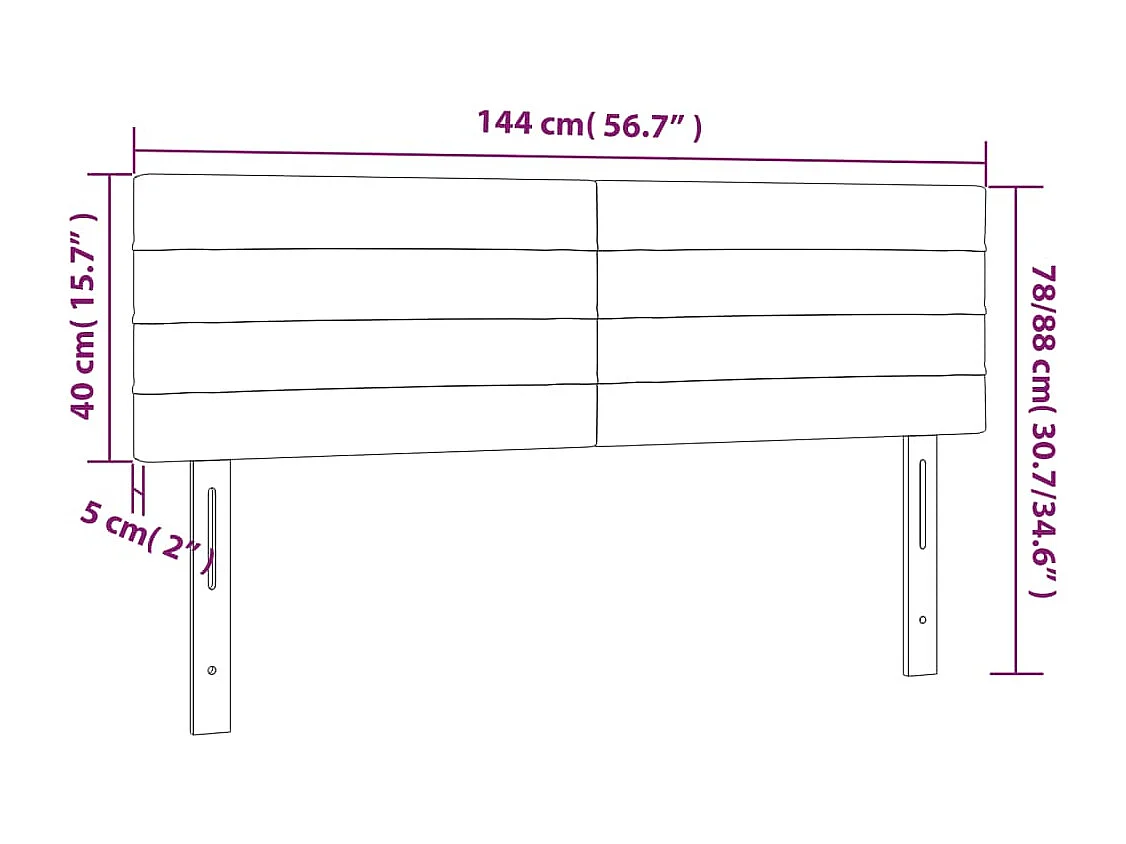 Testiera a LED Nera 144x5x78/88 cm in Velluto